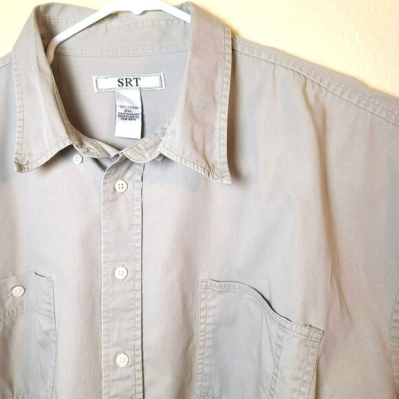 SRT Mens 2XL Long Sleeve Button Down Casual Shirt 100% Cotton Khaki Brown Beige - Picture 3 of 10